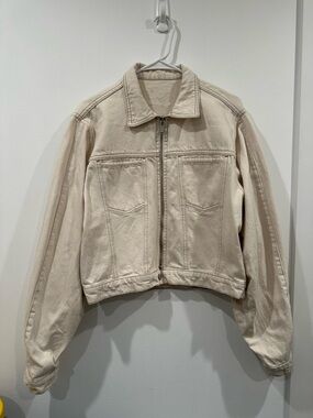 Salt Murphy Australia Cotton Denim Jacket Cream Cropped Fit Size Large